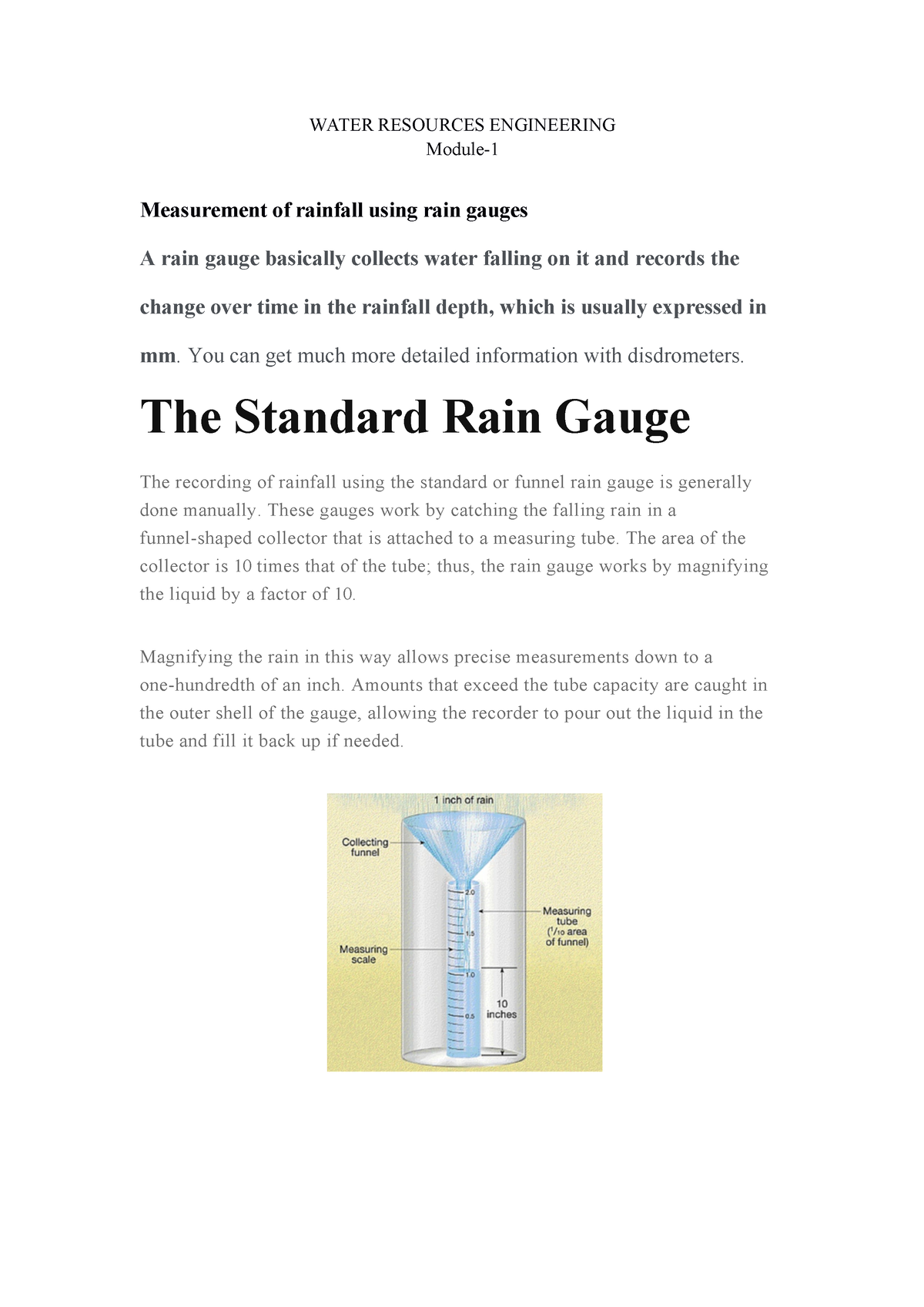 Measurement of rainfall using rain gaugesoptimum number of rain gauges