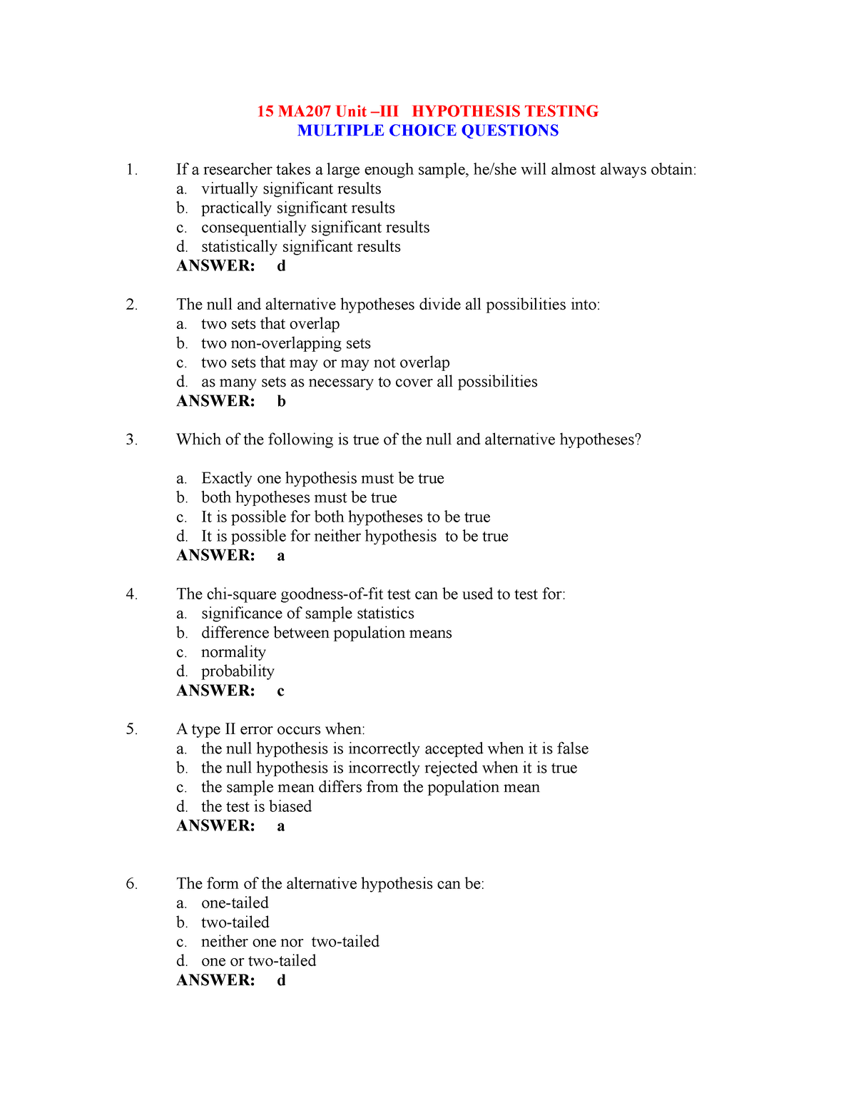 formulating hypothesis multiple choice questions