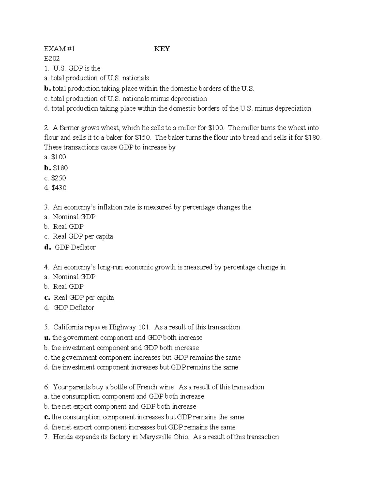 EXAM #1-(1) Key - Macroeconomics ECON 202 Peter Rangaza - EXAM #1 KEY E ...