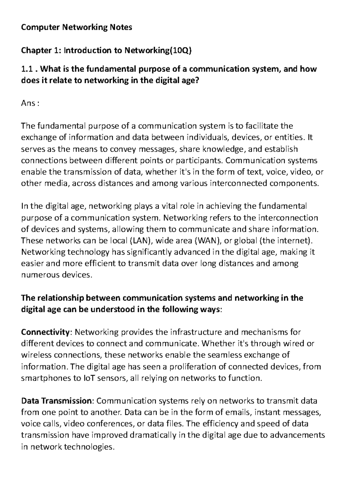 CN Notes Chapter 1 - Computer Networking Notes Chapter 1: Introduction ...