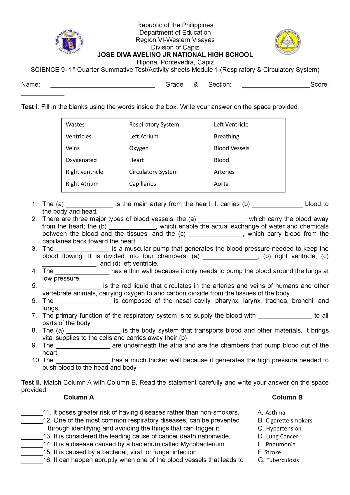 Summative test module 1 - Republic of the Philippines Department of ...