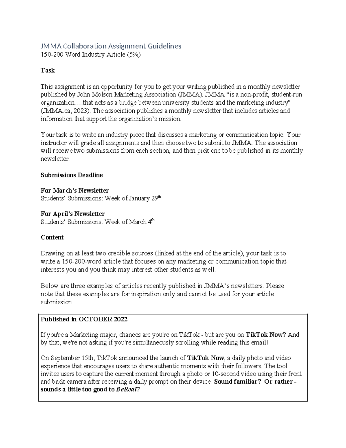 JMMA Collaboration Assignment Guidelines - JMMA “is a non-profit ...