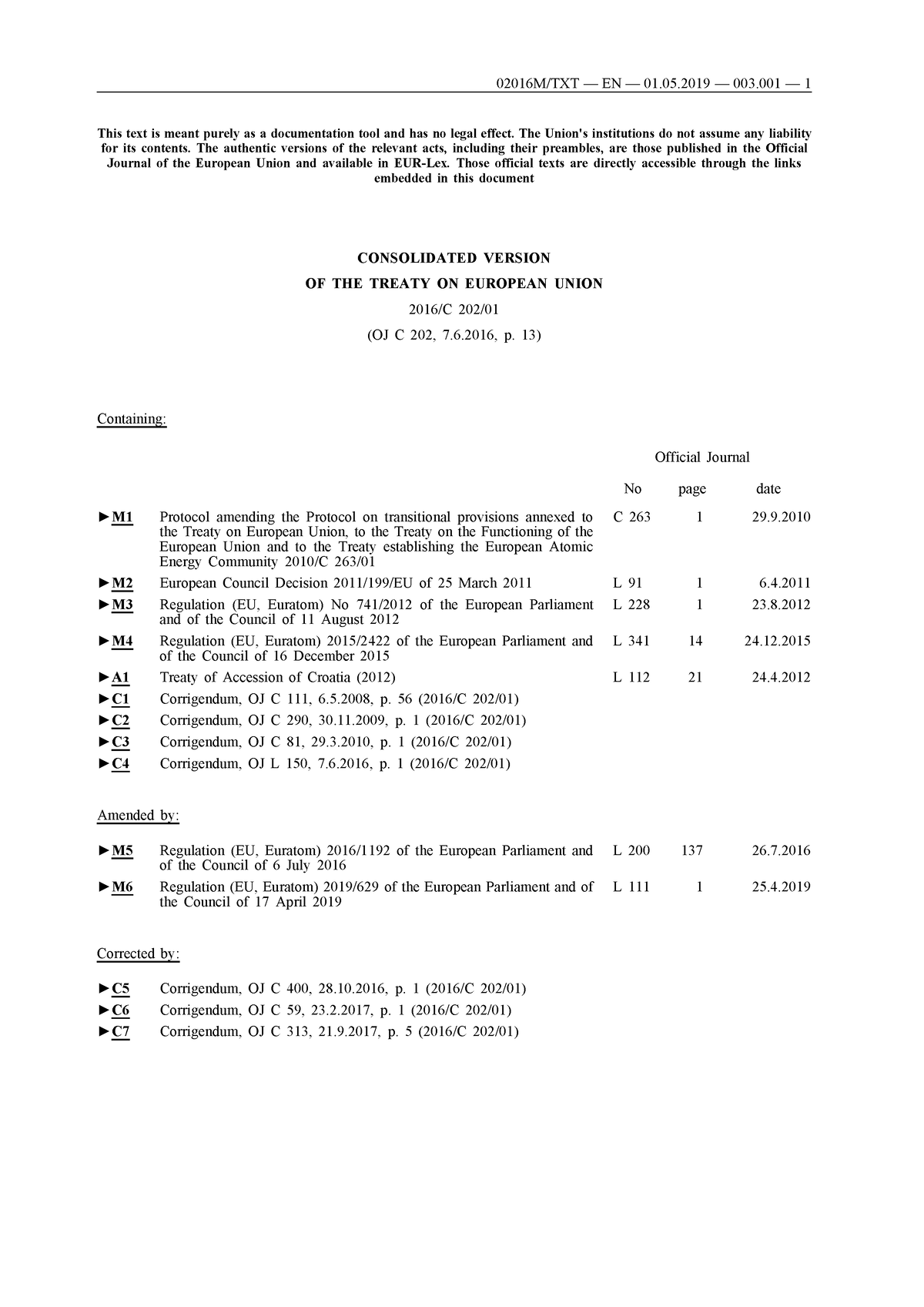 Treaty of the EU - This text is meant purely as a documentation tool ...