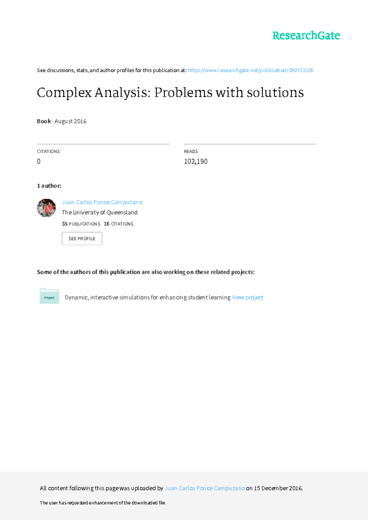 2016 complex analysis problems solutions - See discussions, stats, and ...
