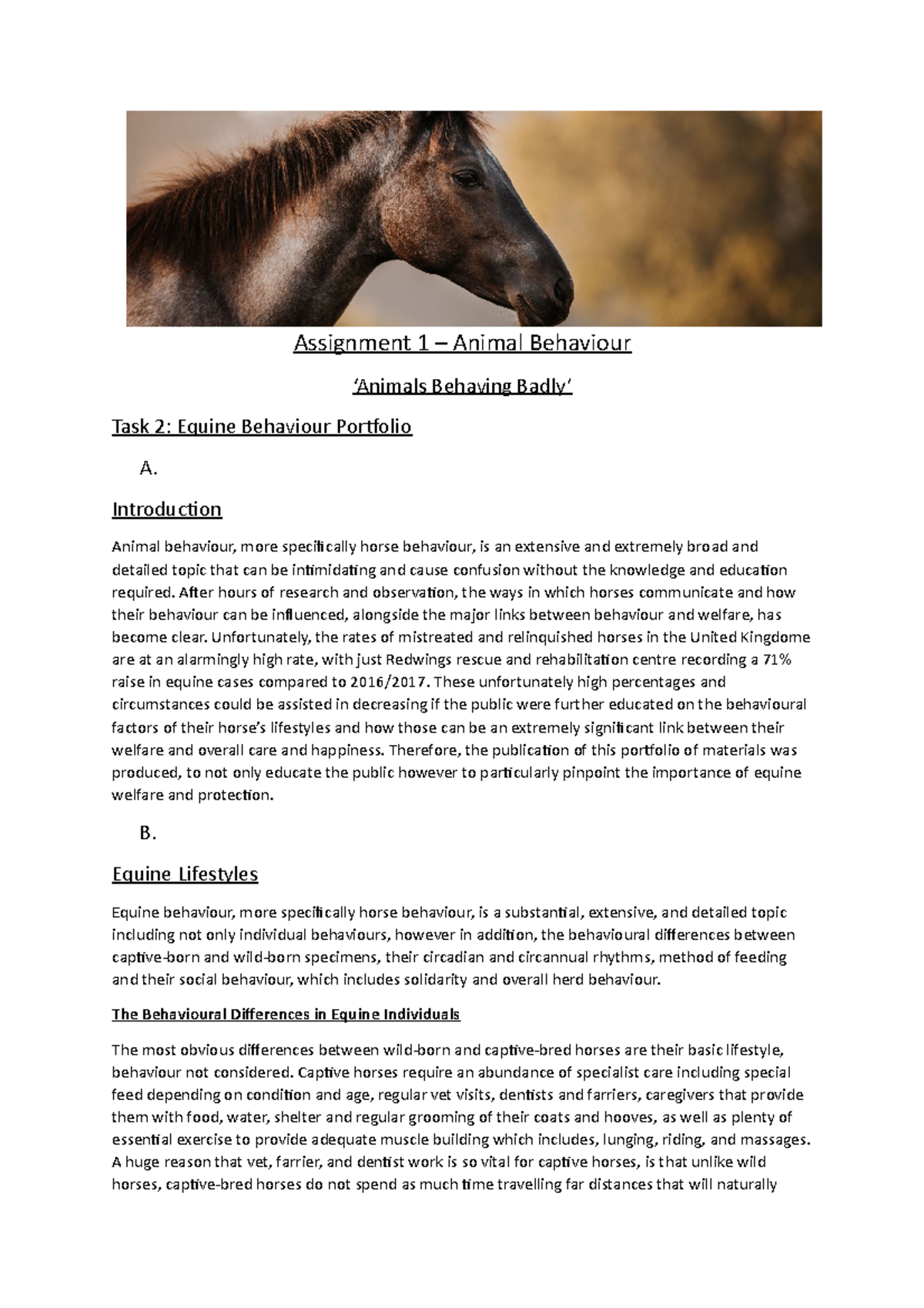 Assignment 1 - Animal Behaviour T2 - Assignment 1 – Animal Behaviour ...