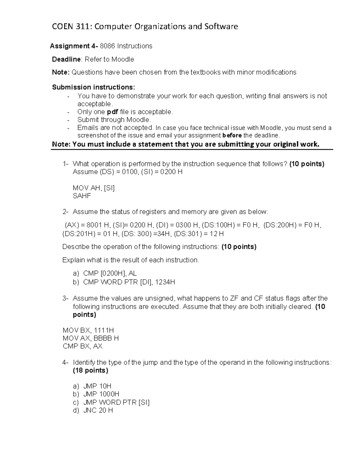 8086 assignment questions