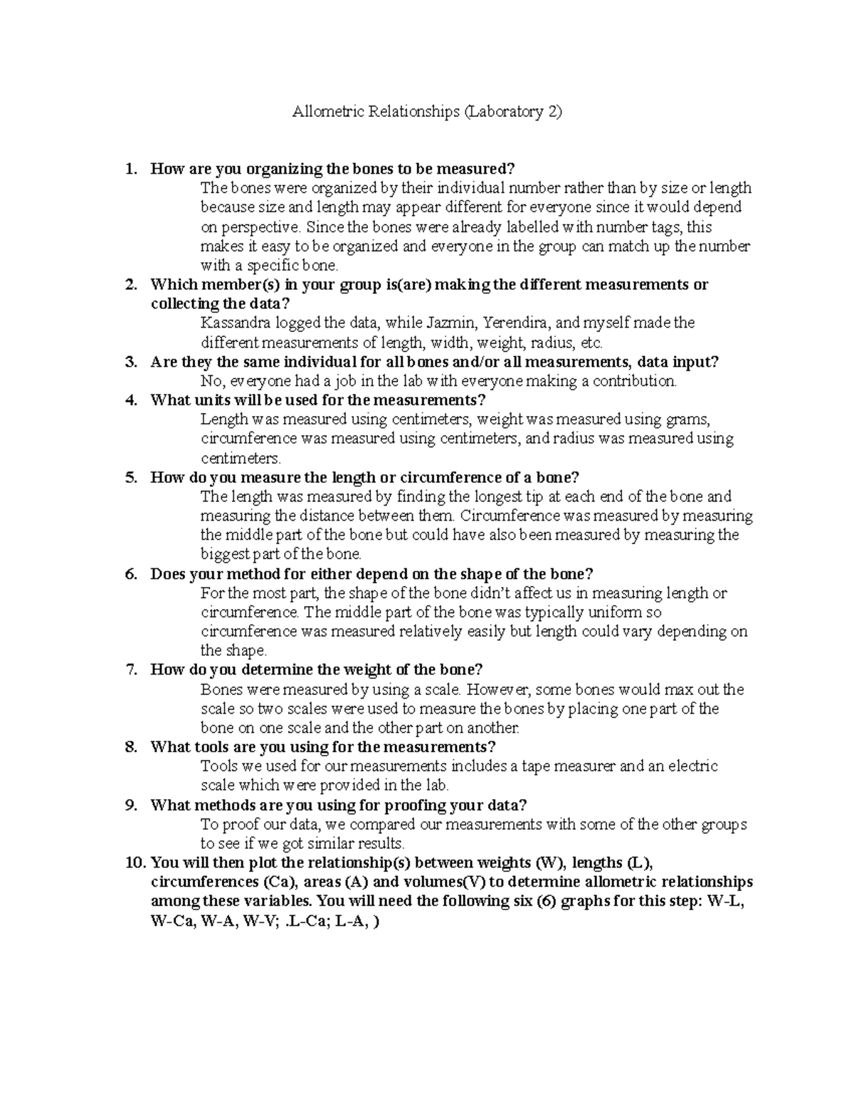 Allometery Pt2 - Dr P - Allometric Relationships (Laboratory 2) 1. How ...
