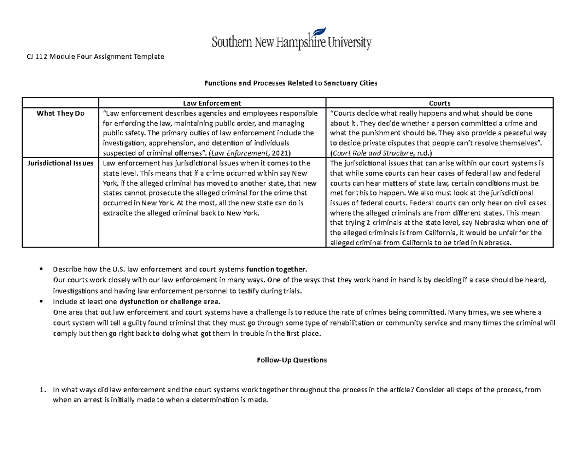 CJ 112 Module Four Assignment - The primary duties of law enforcement ...