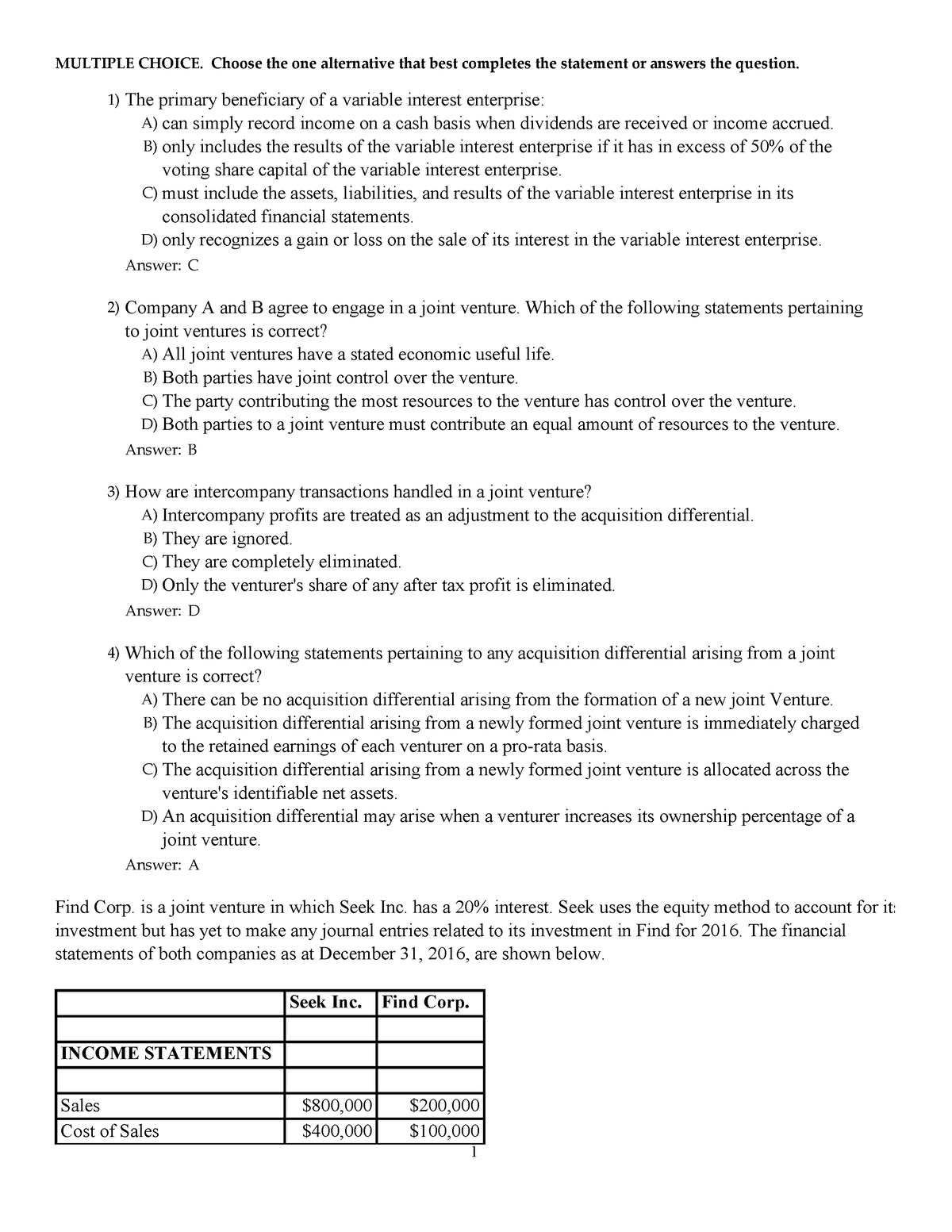 CH09 - Advanced Accounting Chapter 9 Summaries And For Practice ...