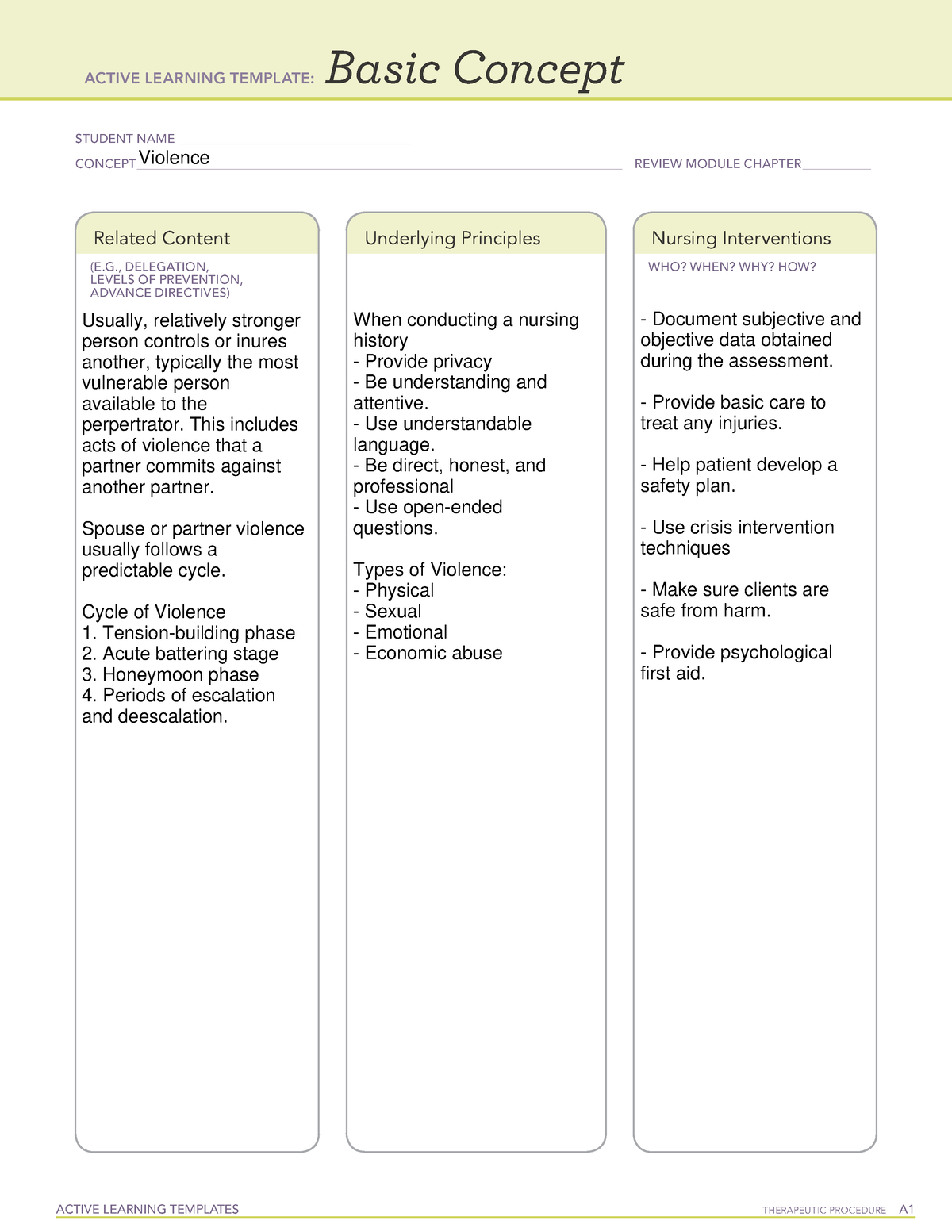 Basic Concept- Violence - ACTIVE LEARNING TEMPLATES THERAPEUTIC ...