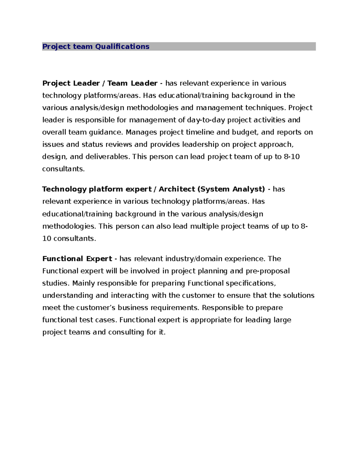 Project team Qualifications - Project team Qualifications Project ...