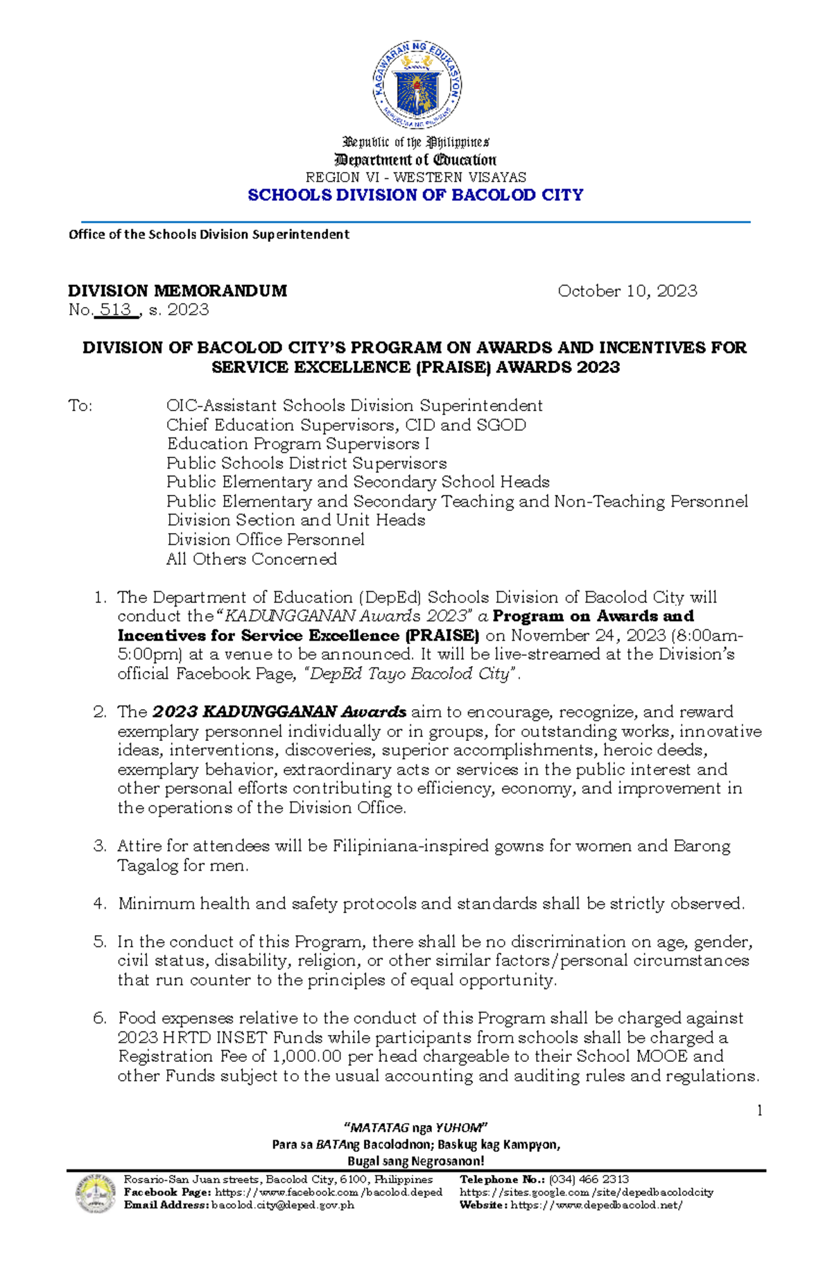 DM 513 s2023 - Department of Education REGION VI - WESTERN VISAYAS ...