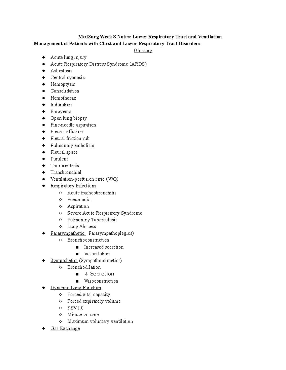 Week 8 notes - MedSurg Week 8 Notes: Lower Respiratory Tract and ...