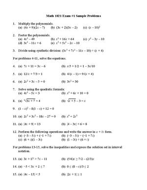 Math 1021 Final Exam Review - Math 1021 Final Exam Review You will be ...