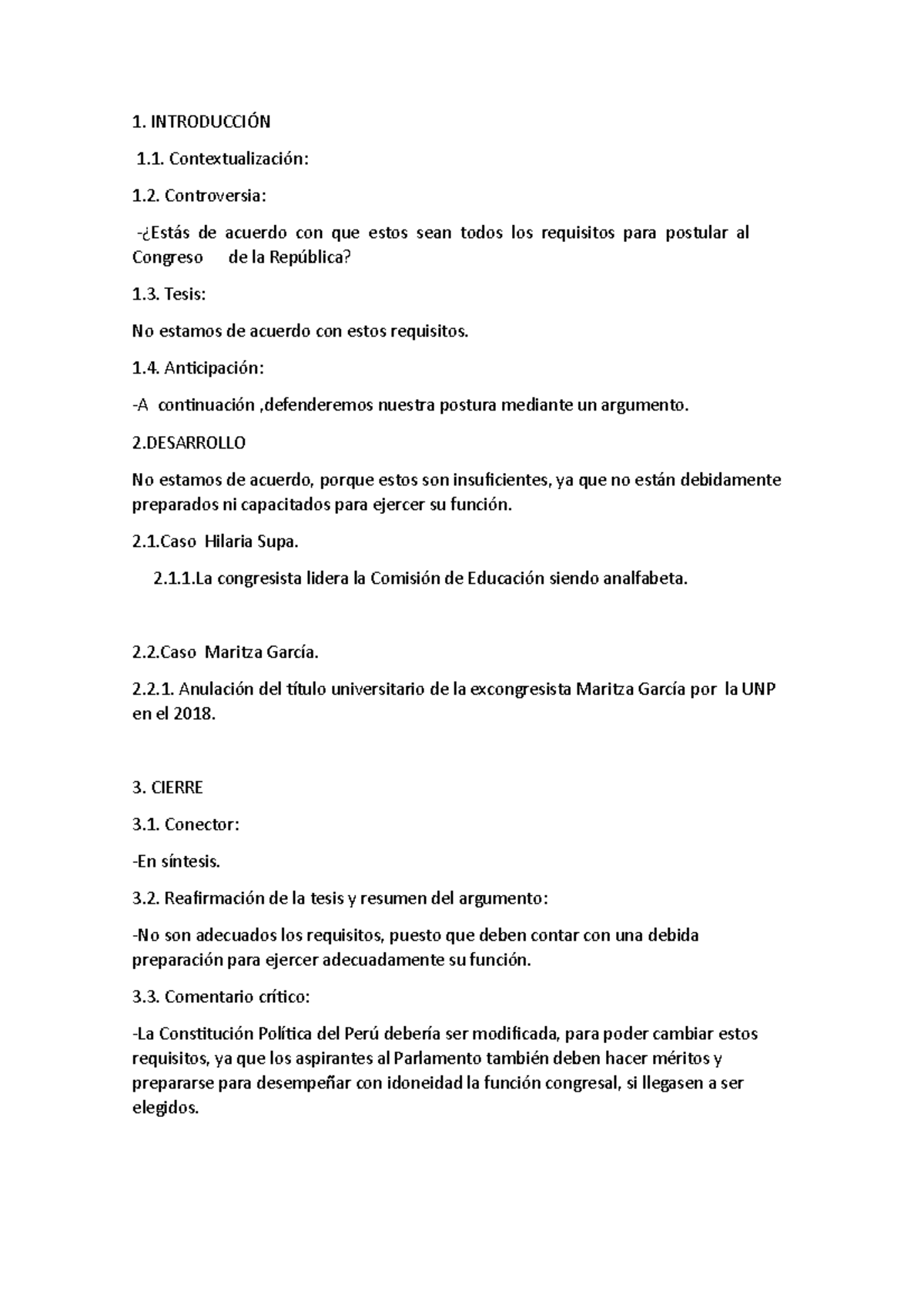 Texto Argumentativo Requisitos PARA Postular AL Congreso - 1 ...