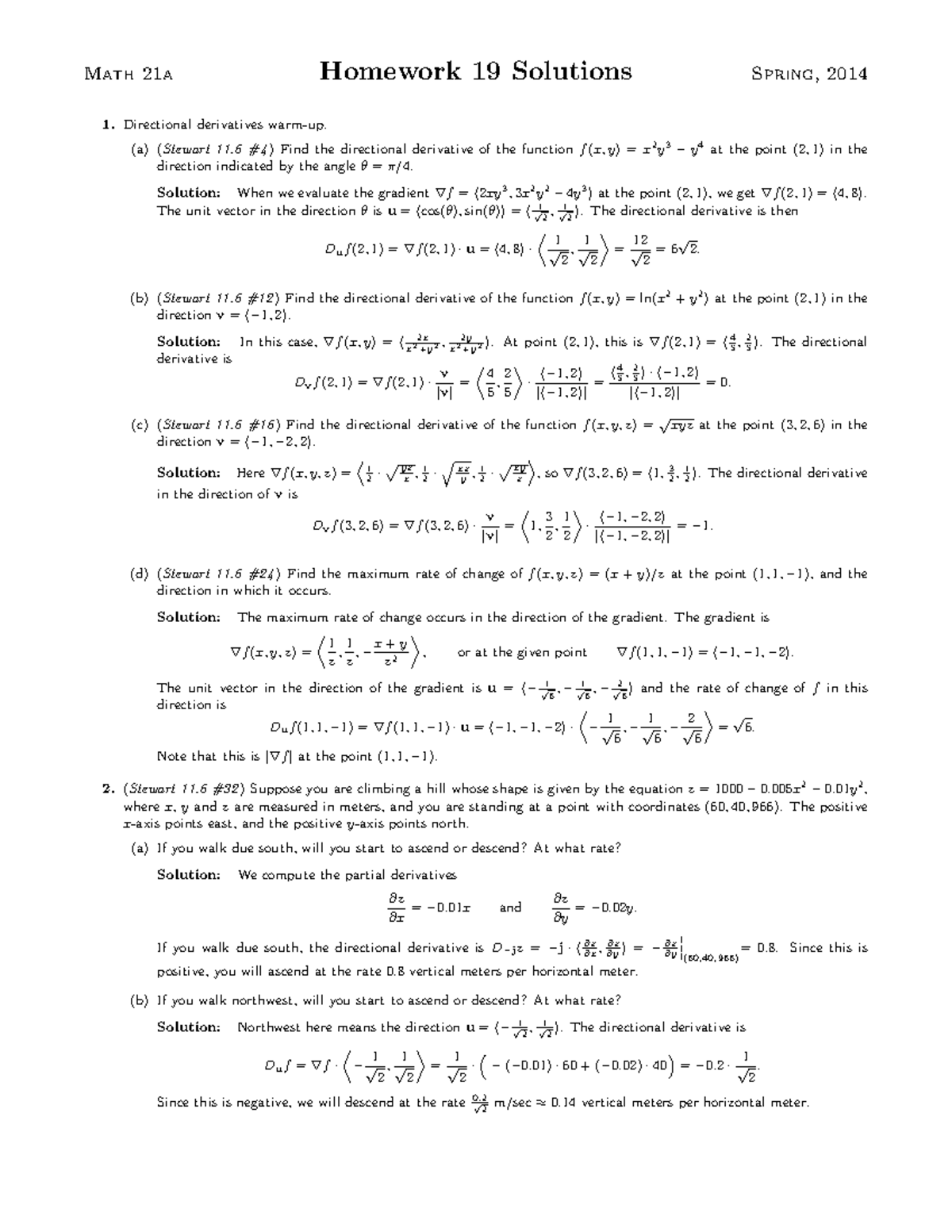 Homework 19-solutions S14 v2 - Math 21a Homework 19 Solutions Spring ...