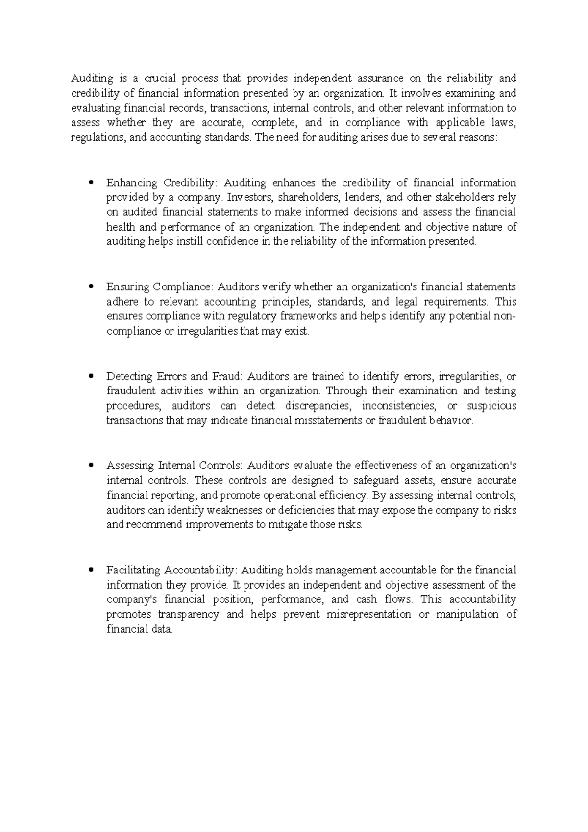 Auditing Assignment - Auditing is a crucial process that provides ...