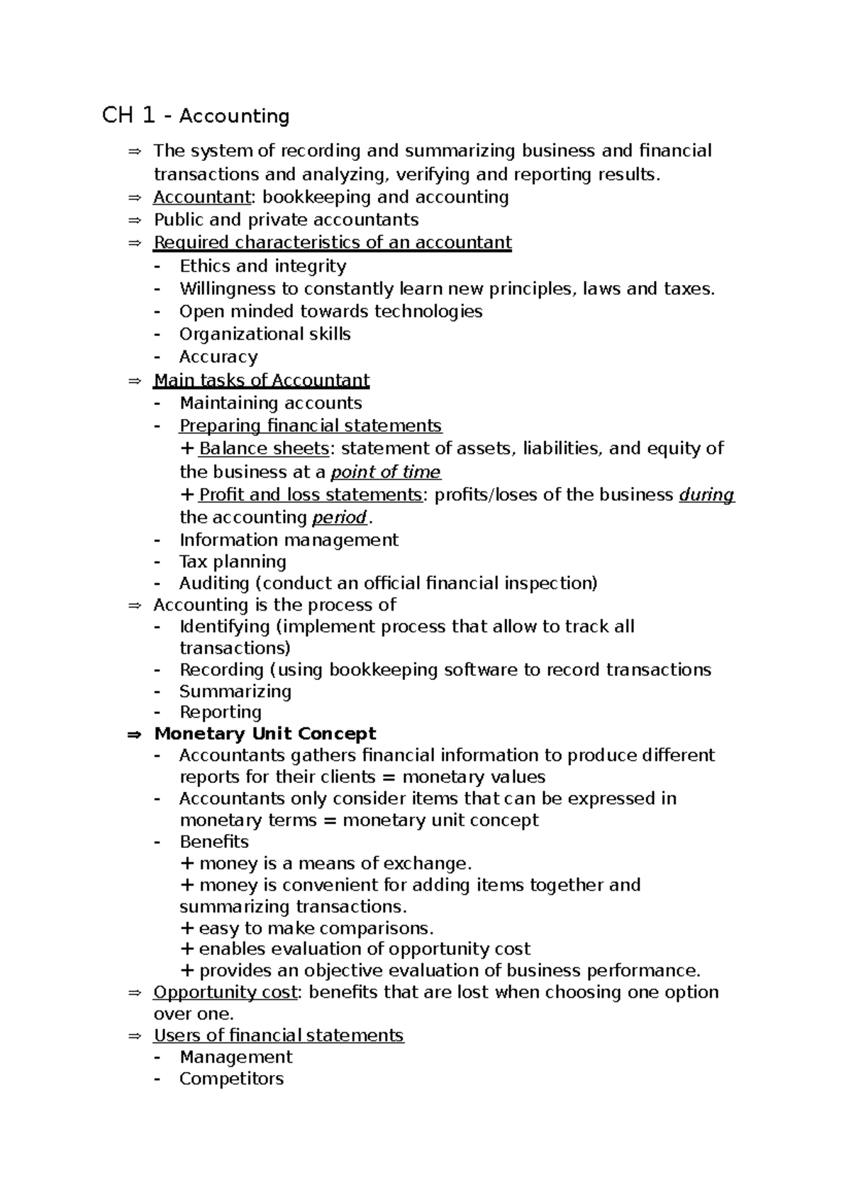 Accounting - CH 1 - Accounting The system of recording and summarizing ...