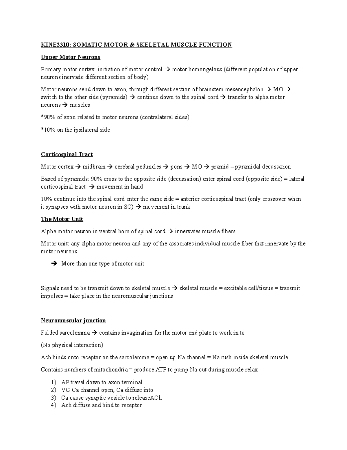 Motor control and skeletal muscle - KINE2310: SOMATIC MOTOR & SKELETAL ...