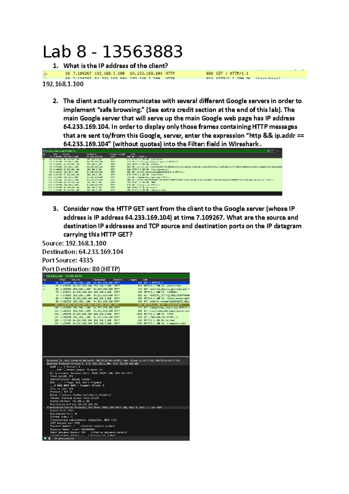 Lab 8 Full Solution 100% - Lab 8 - 13563883 What is the IP address of ...