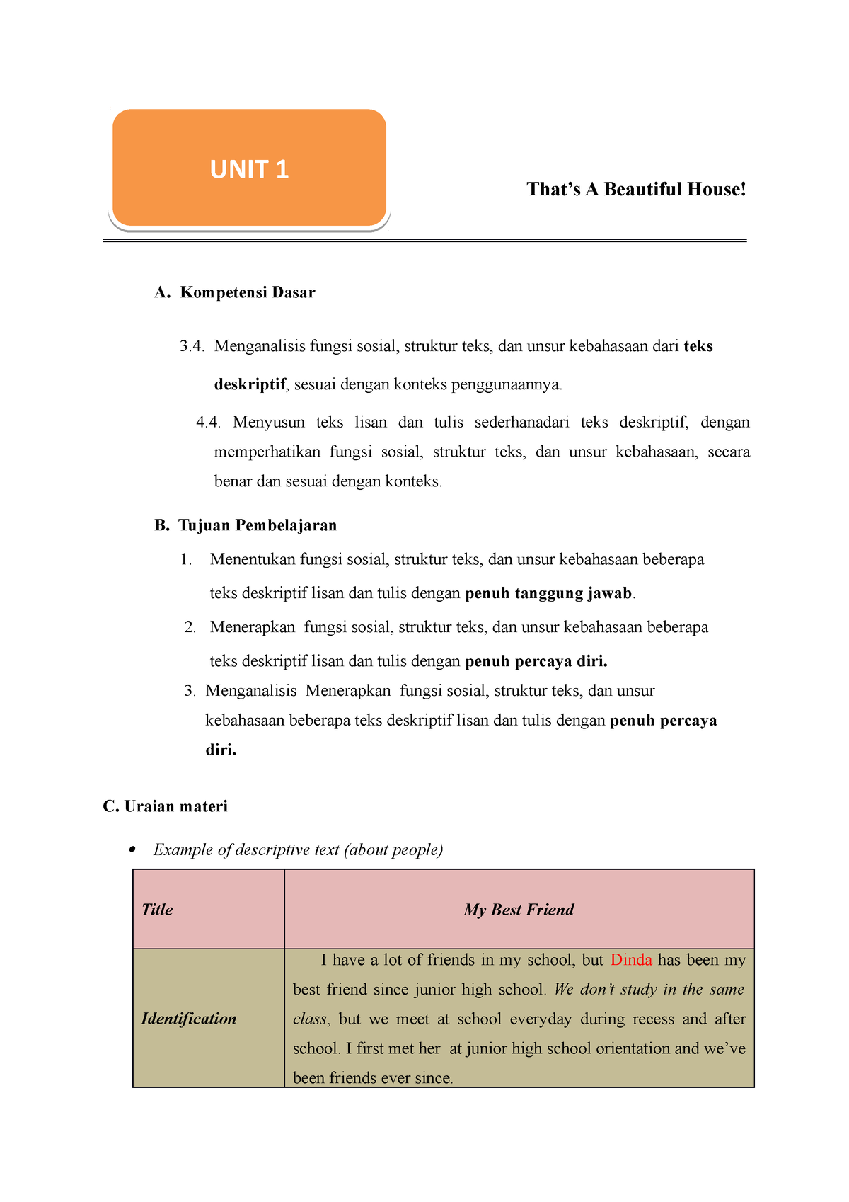 soal essay descriptive text kelas 10 kurikulum merdeka