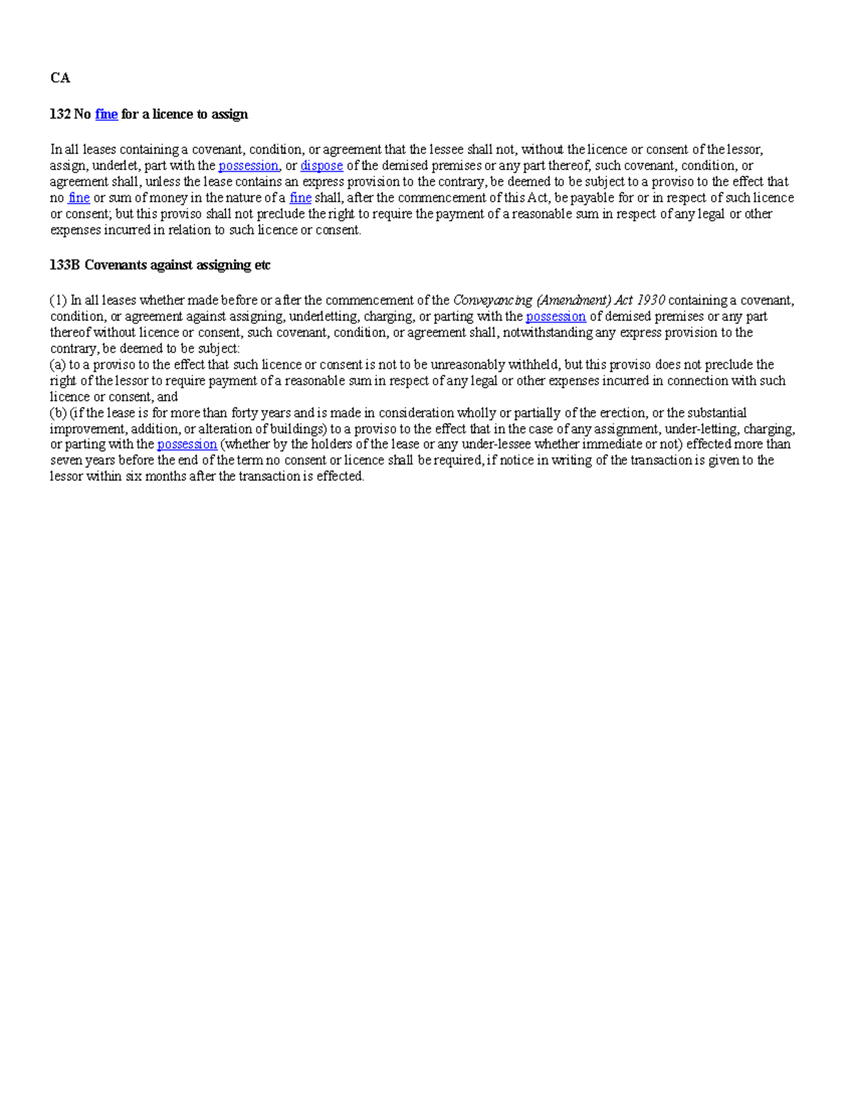 CA s132 - Conveyancing Act Extracts - CA 132 No fine for a licence to ...