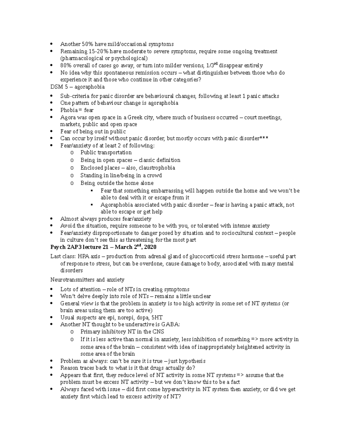 Abnormal Psych notes-10 - Another 50% have mild/occasional symptoms ...