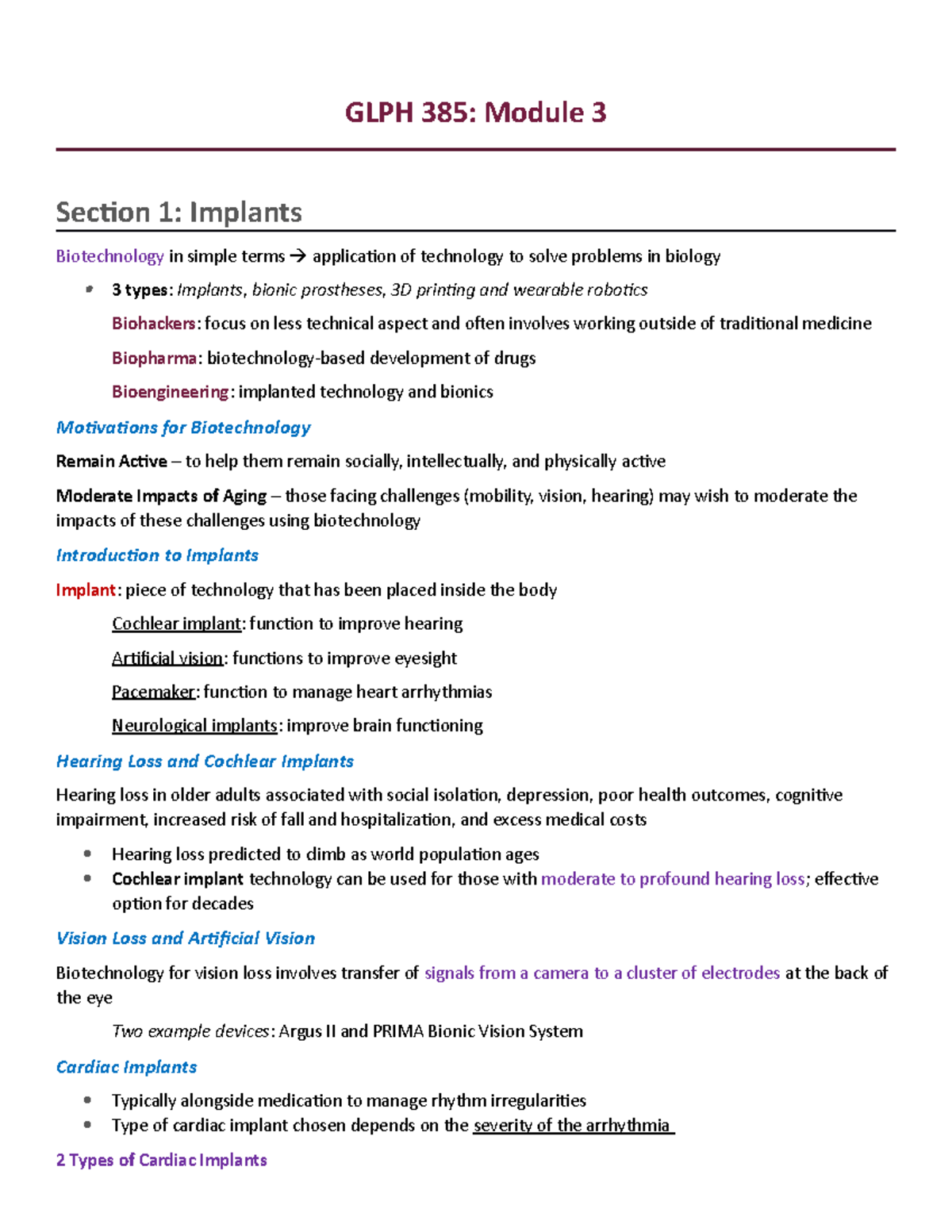 GLPH 385 Module 3 GLPH 385 Module 3 Section 1 Implants
