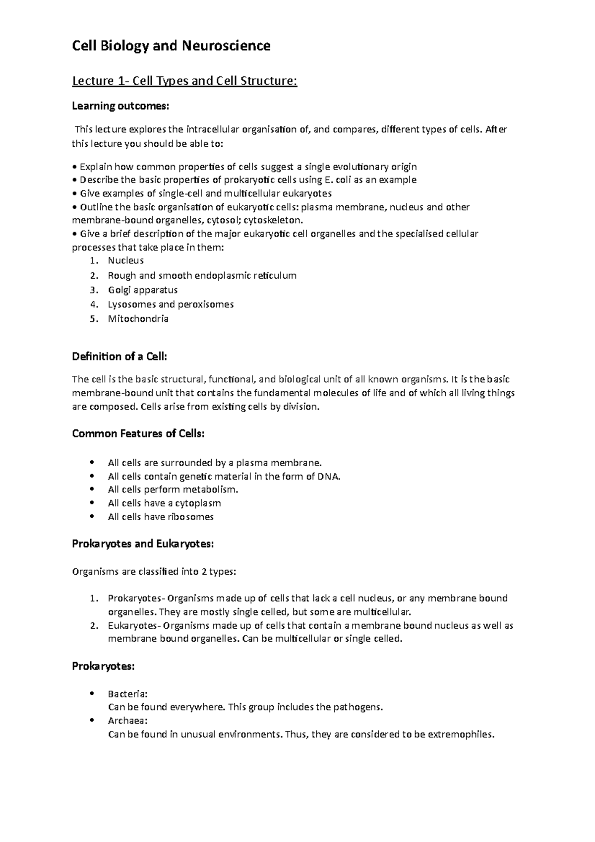 Cell types and cell structure- partially completed - Cell Biology and ...