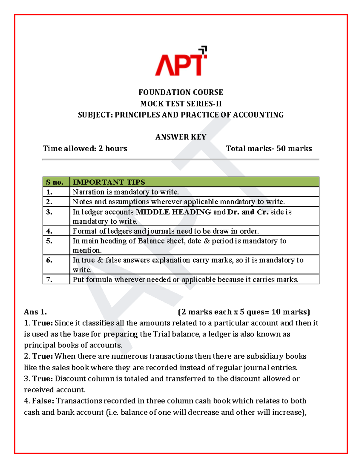 MT 2 ACC ANS ( Updated) - Questions - FOUNDATION COURSE MOCK TEST ...