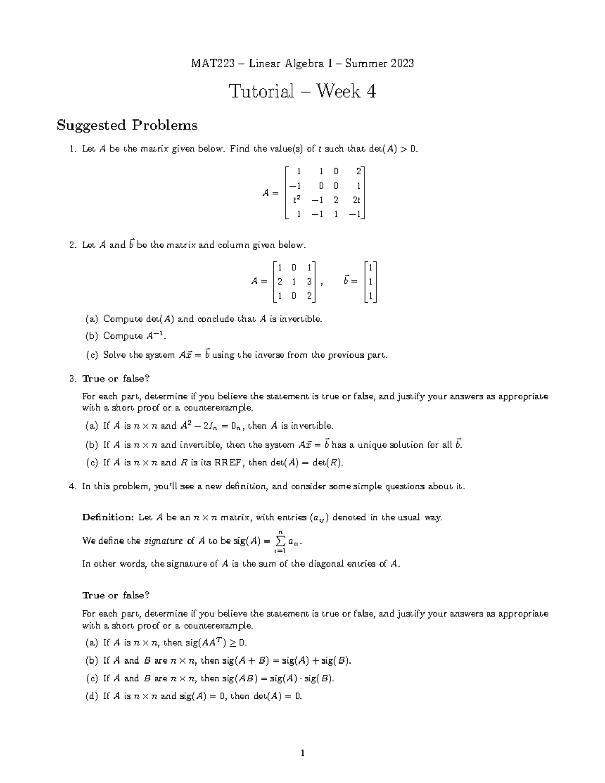 Tutorial 4 - Asasasa - MAT223 – Linear Algebra I – Summer 2023 Tutorial ...