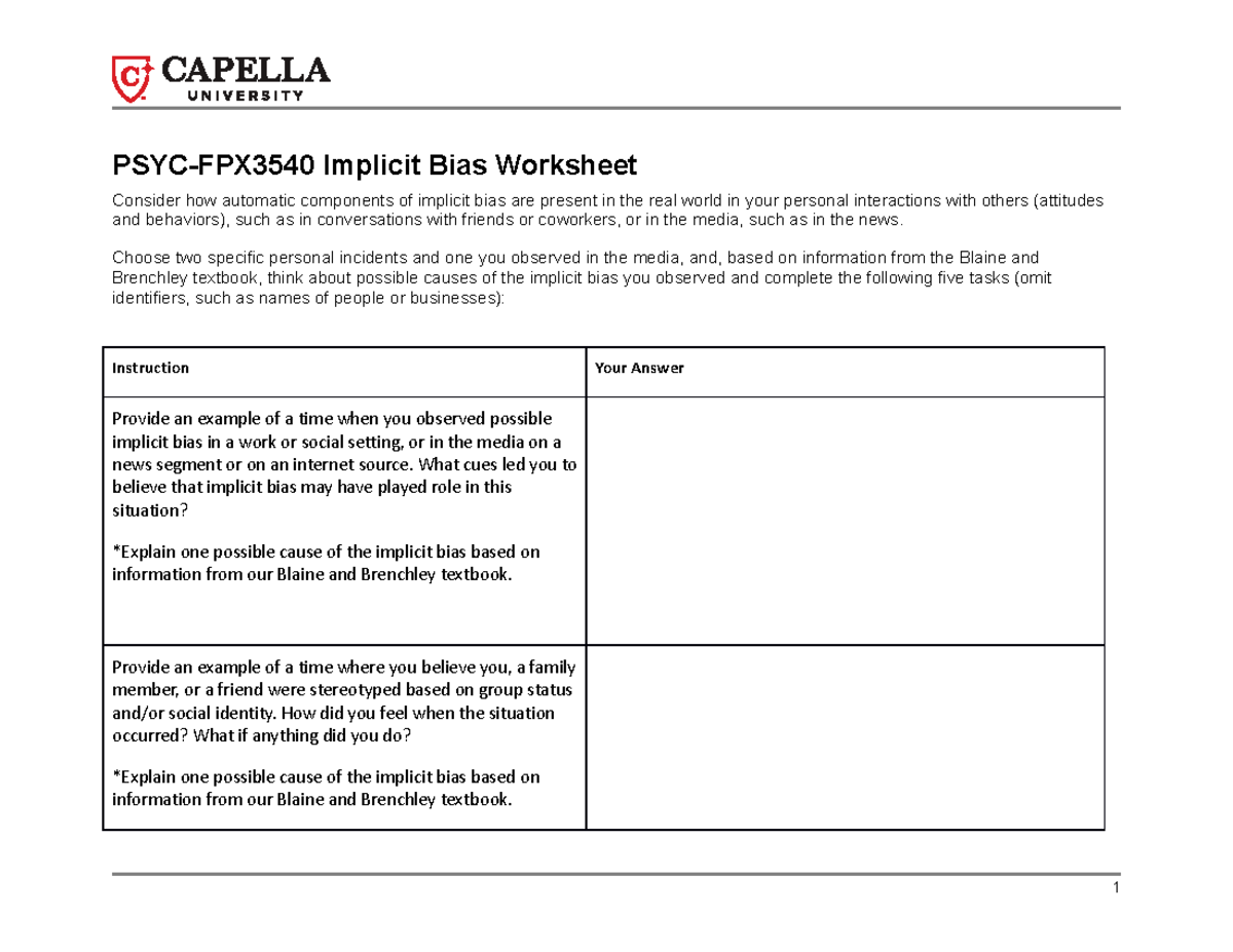 Cf PSYC-FPX3540 implicit bias worksheet - PSYC-FPX3540 Implicit Bias ...