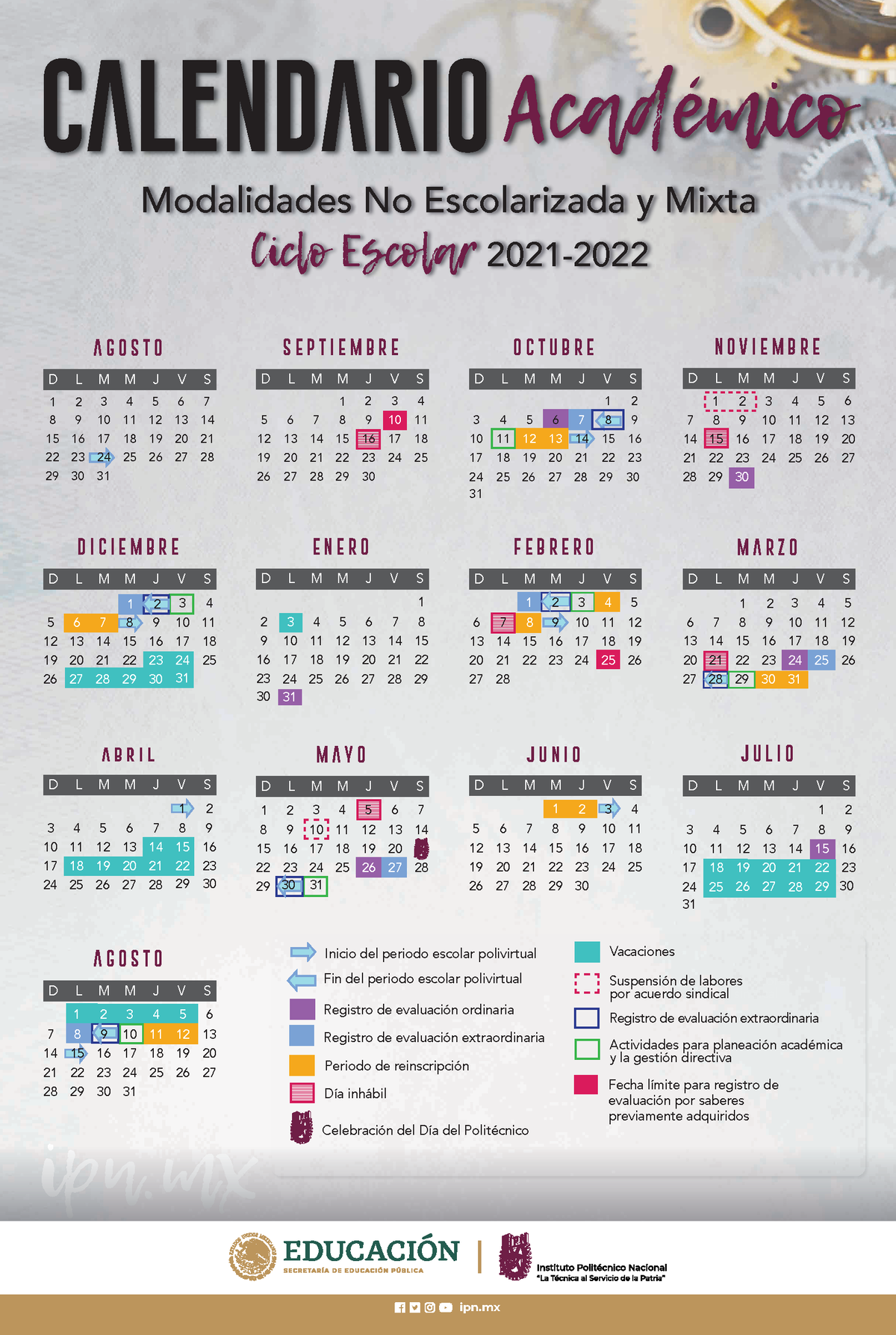 Cal No Escolarizada 21 22 ipn Calendario Académico Modalidades No