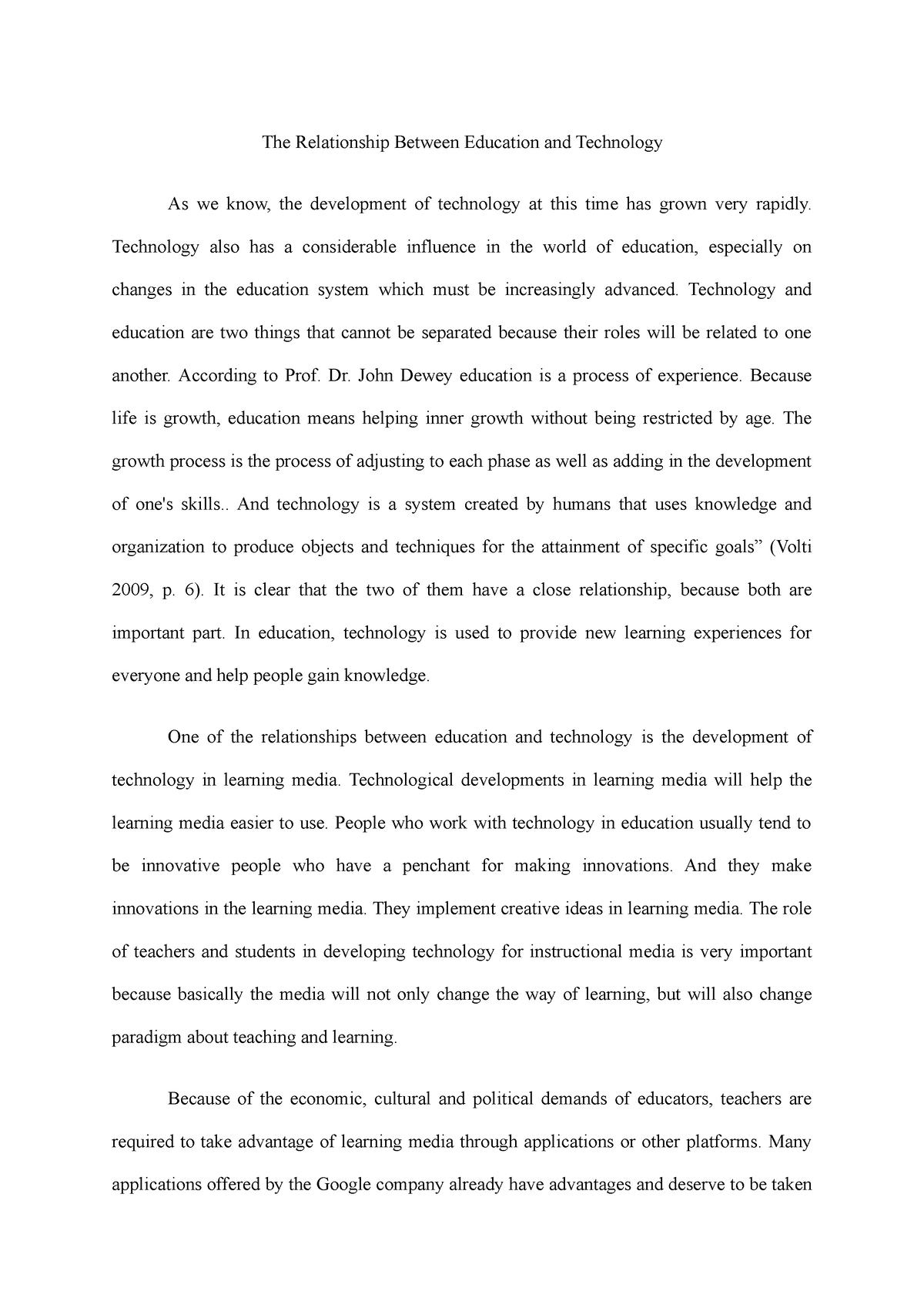 essay on relationship of technology and education