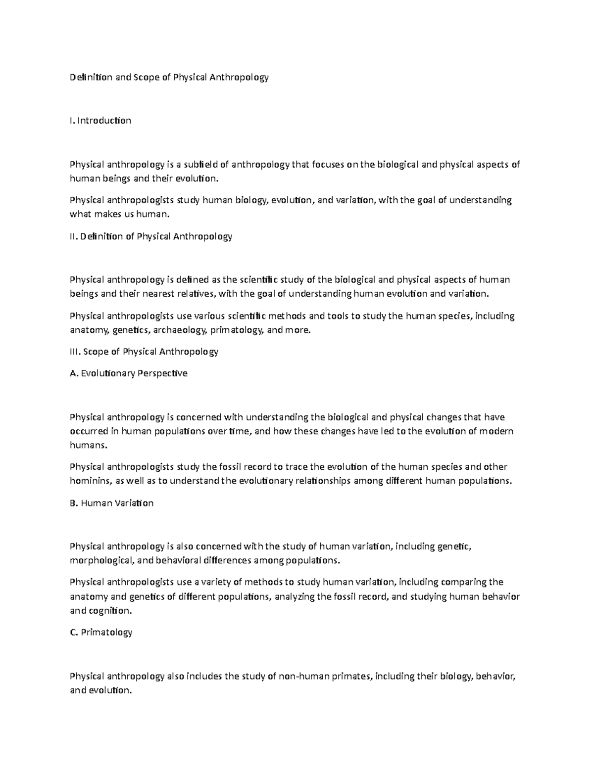 Physical Anthropology Definition