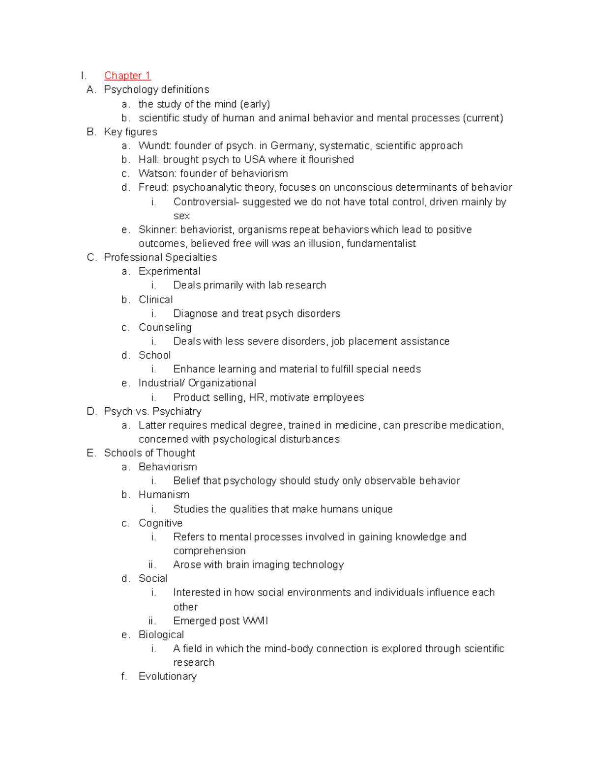 PSY Exam 1 Review - Summary Foundations of Human Behavior - I. Chapter ...