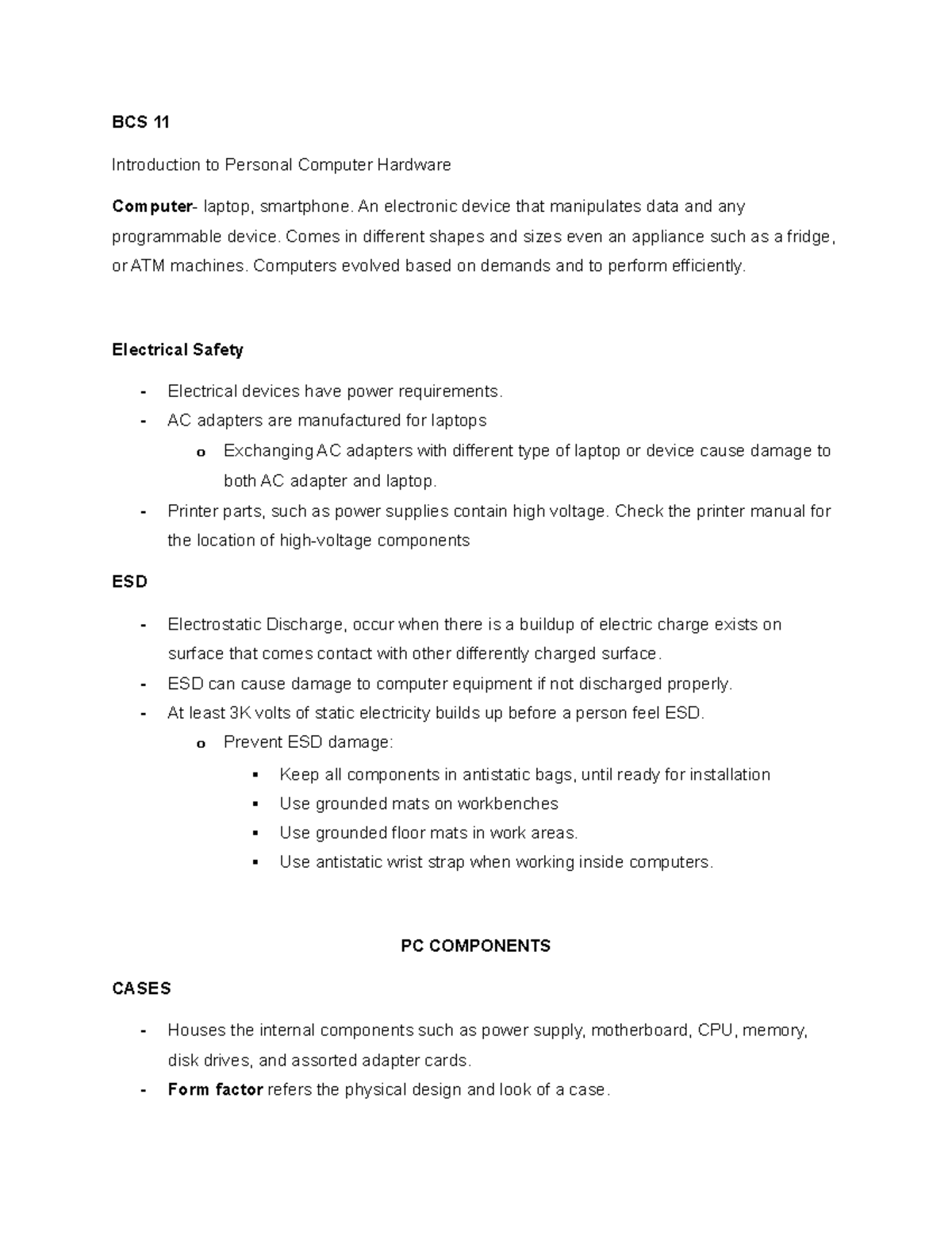 BCS11 Introduction to computer hardware BCS 11 Introduction to