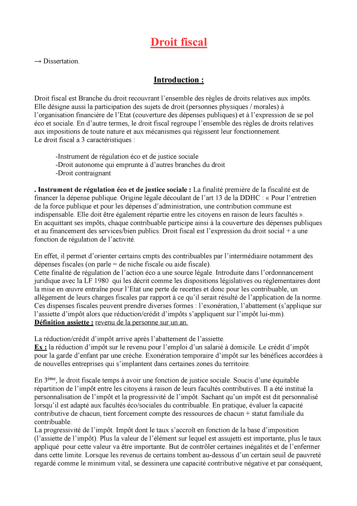 exemple dissertation droit fiscal