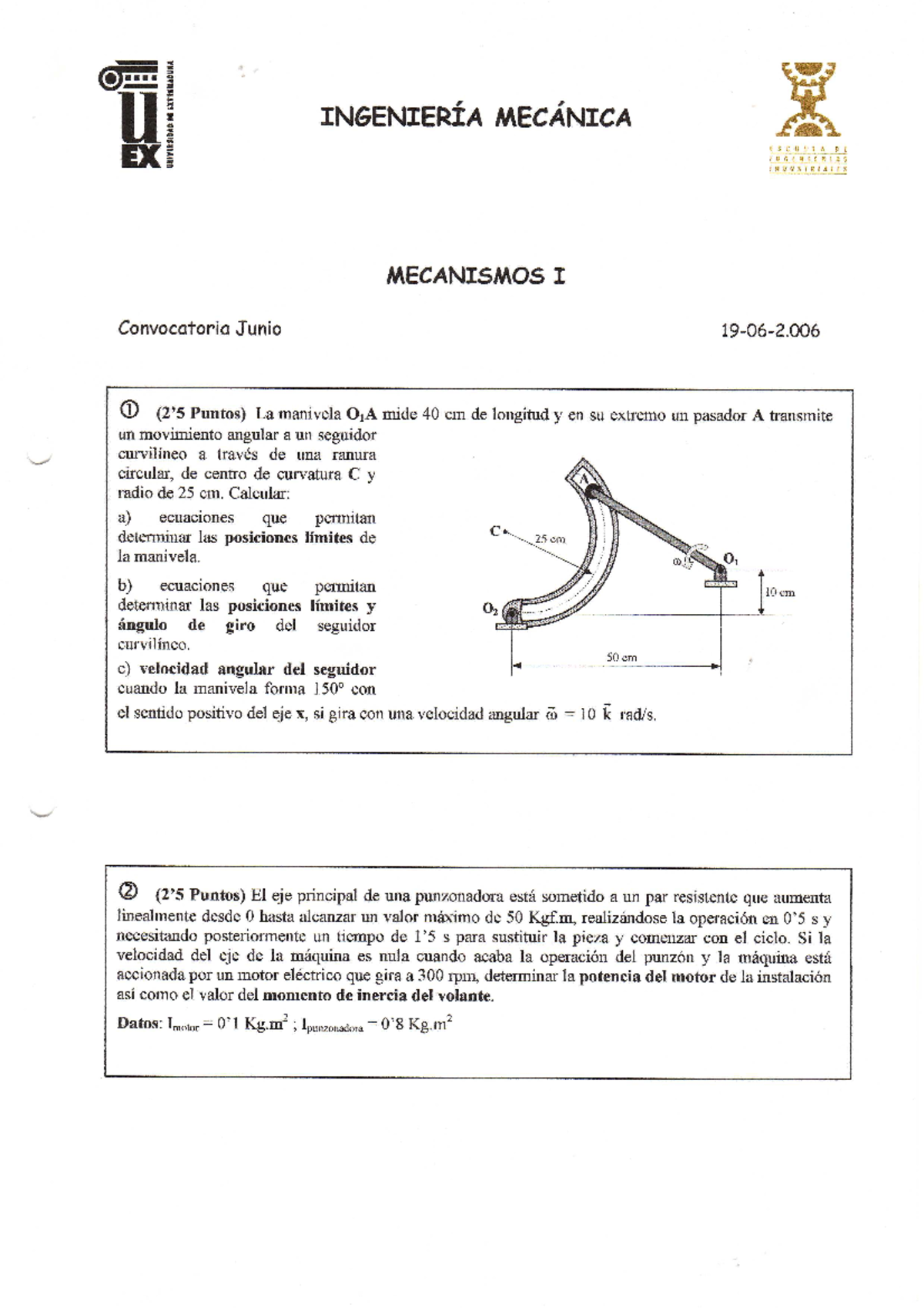 Examen Resuelto. Junio 2006. - Mecanismos Y Máquinas - Studocu