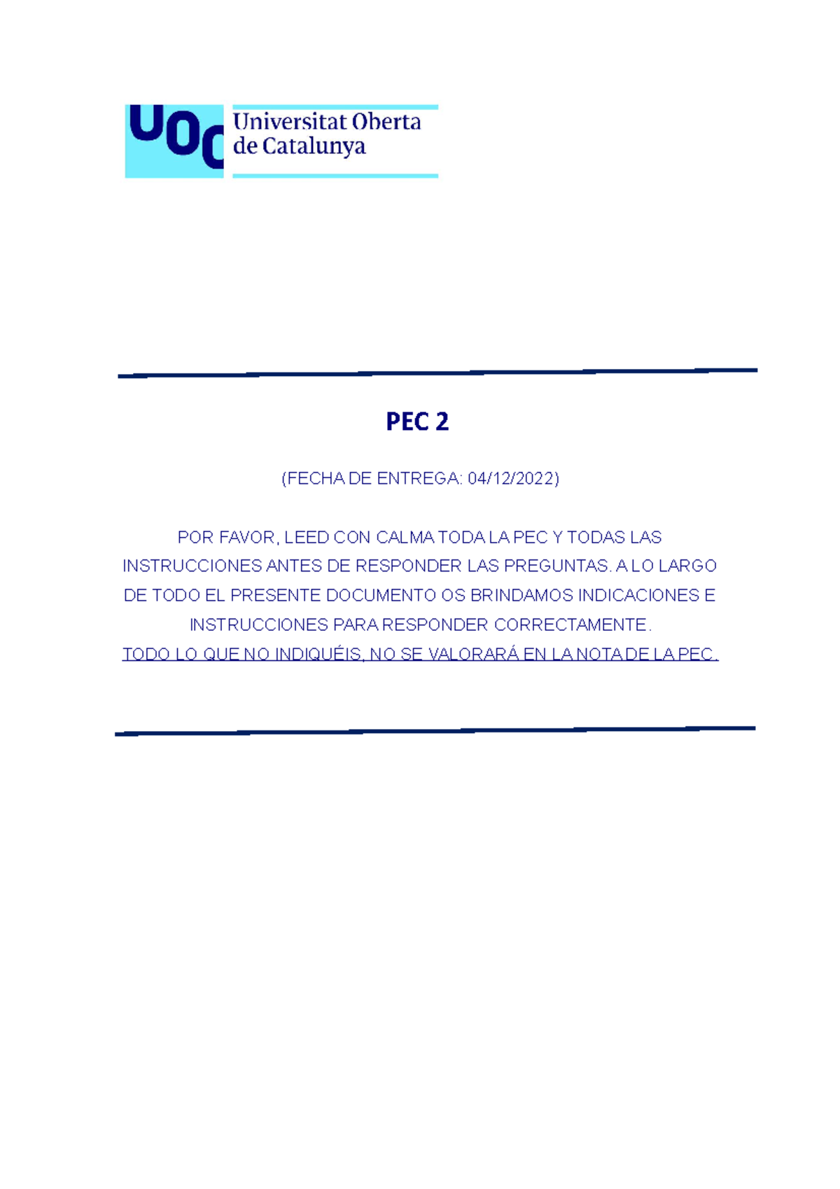 PEC 2 PRINCIPIOS DE EVALUACIÓN CLINICA Y SALUD - PEC 2 (FECHA DE ...