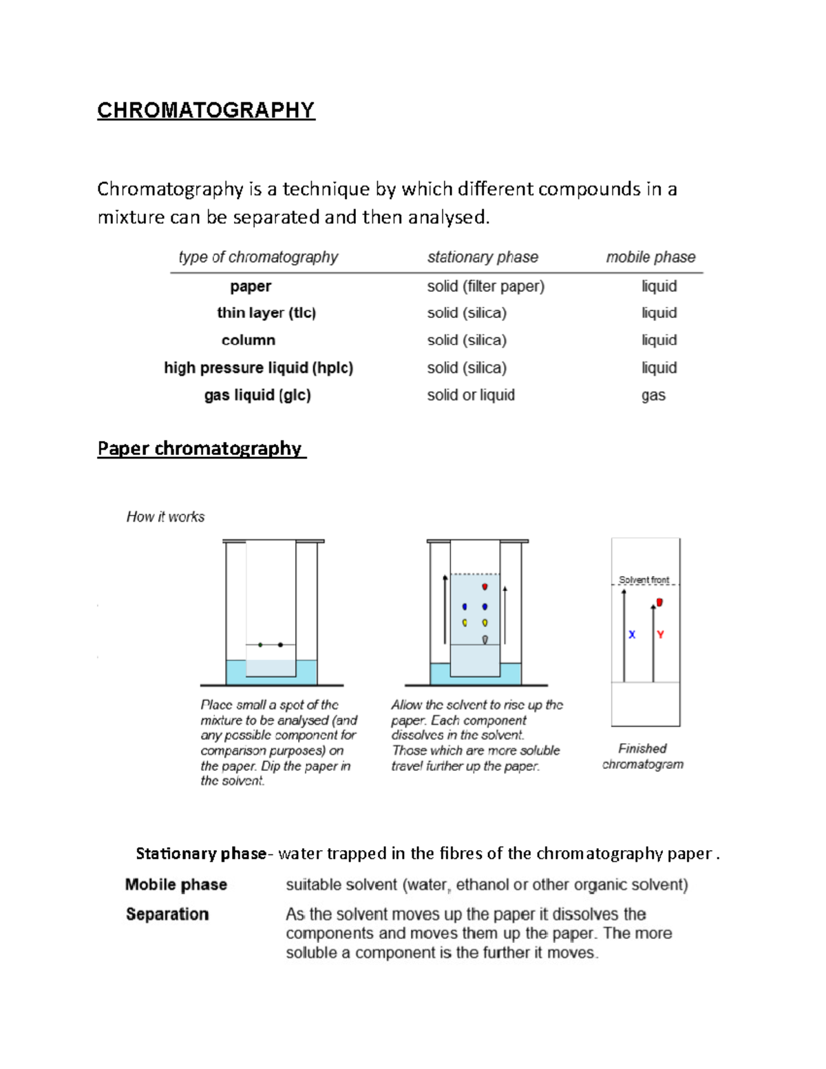 Notes Chromatography CHROMATOGRAPHY Chromatography is a technique by which different compounds