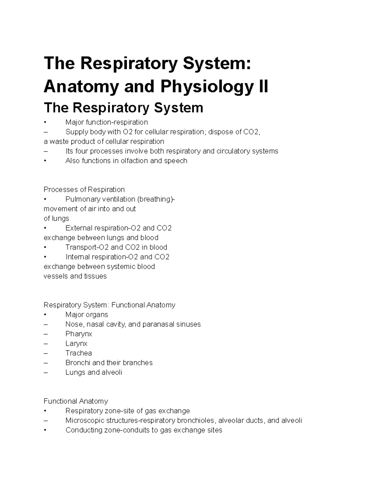 The Respiratory System Anatomy and Physiology II - The Respiratory ...