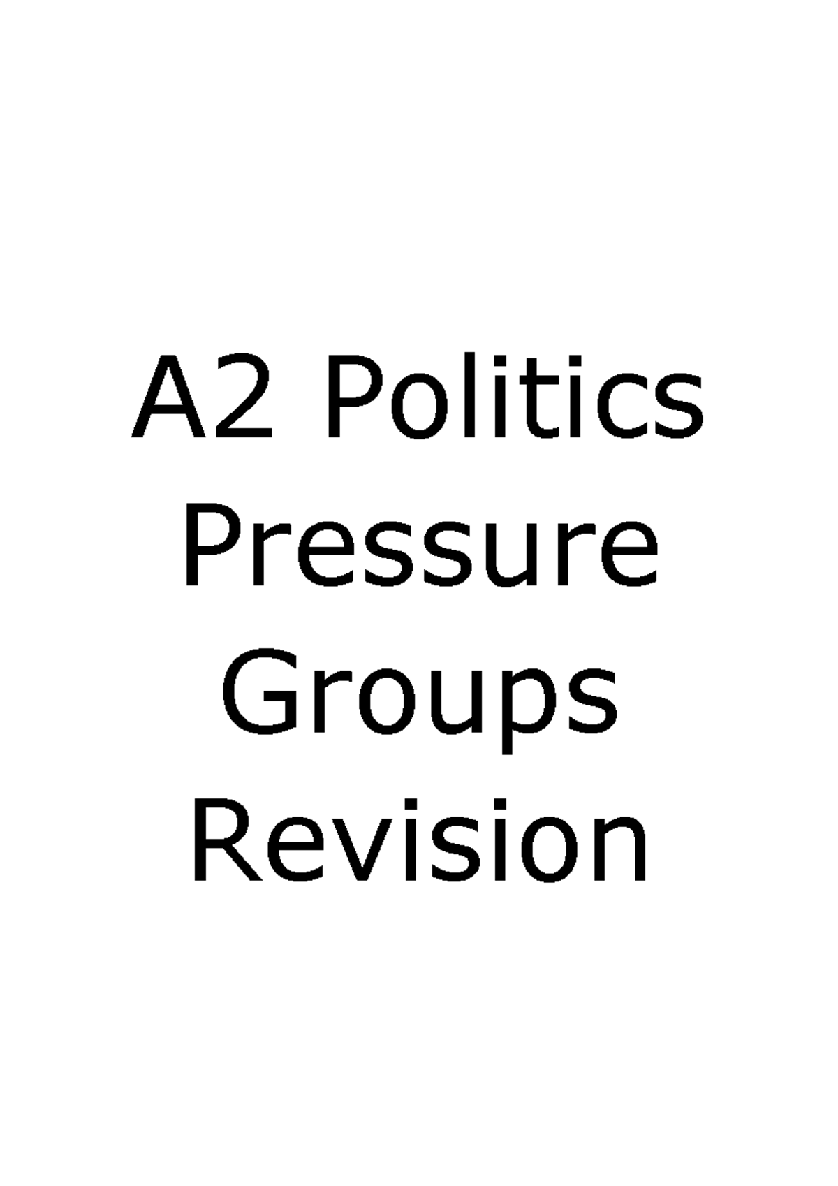 A2 Politics GOV3A Pressure Groups Revision Guide AQA A2 Politics