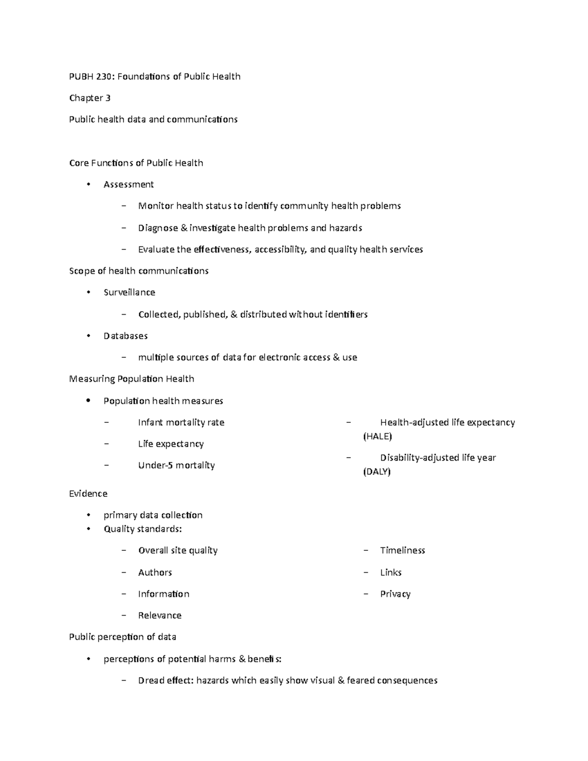 PUBH 230 chapter 3 - PUBH 230: Foundations of Public Health Chapter 3 ...