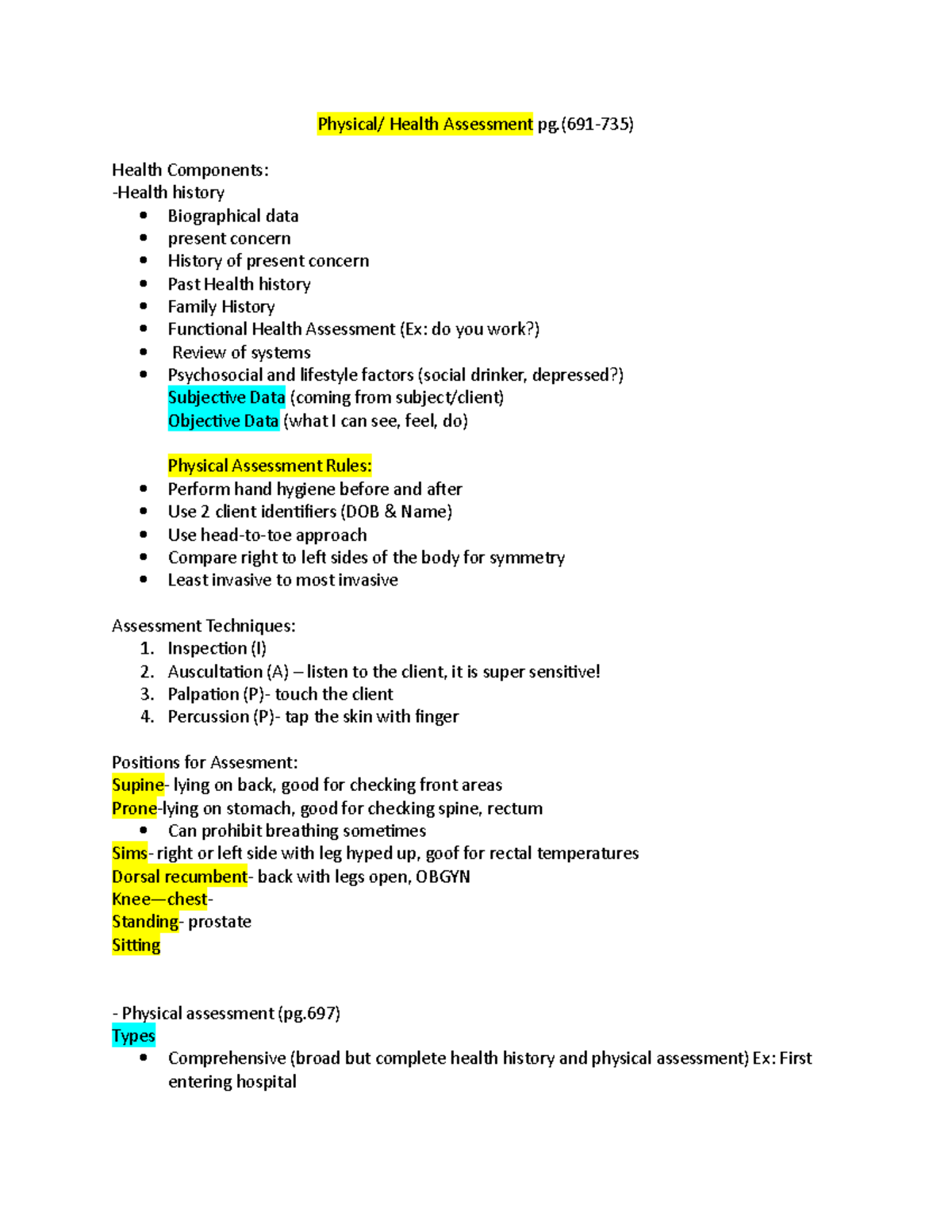 Physical Assessment - .... - Physical/ Health Assessment Pg.(691-735 ...