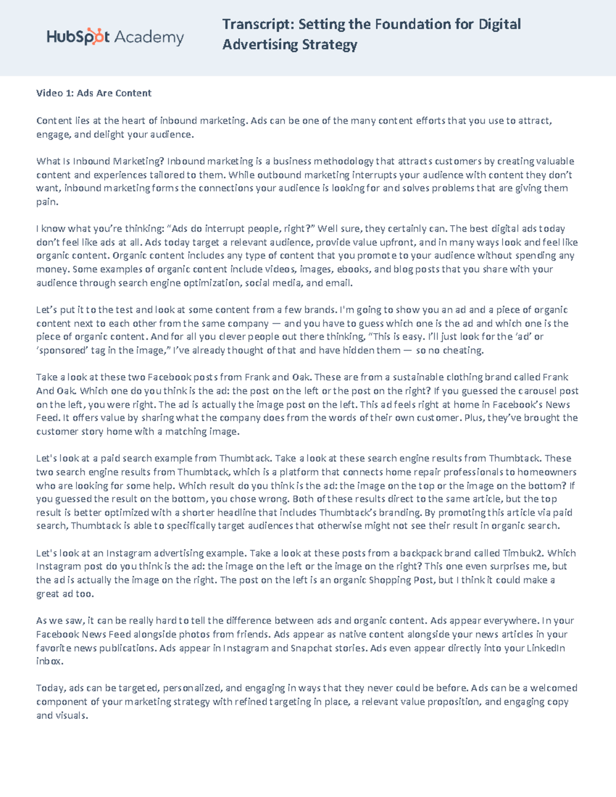 Setting the Foundation for Digital Advertising Strategy - Transcript ...