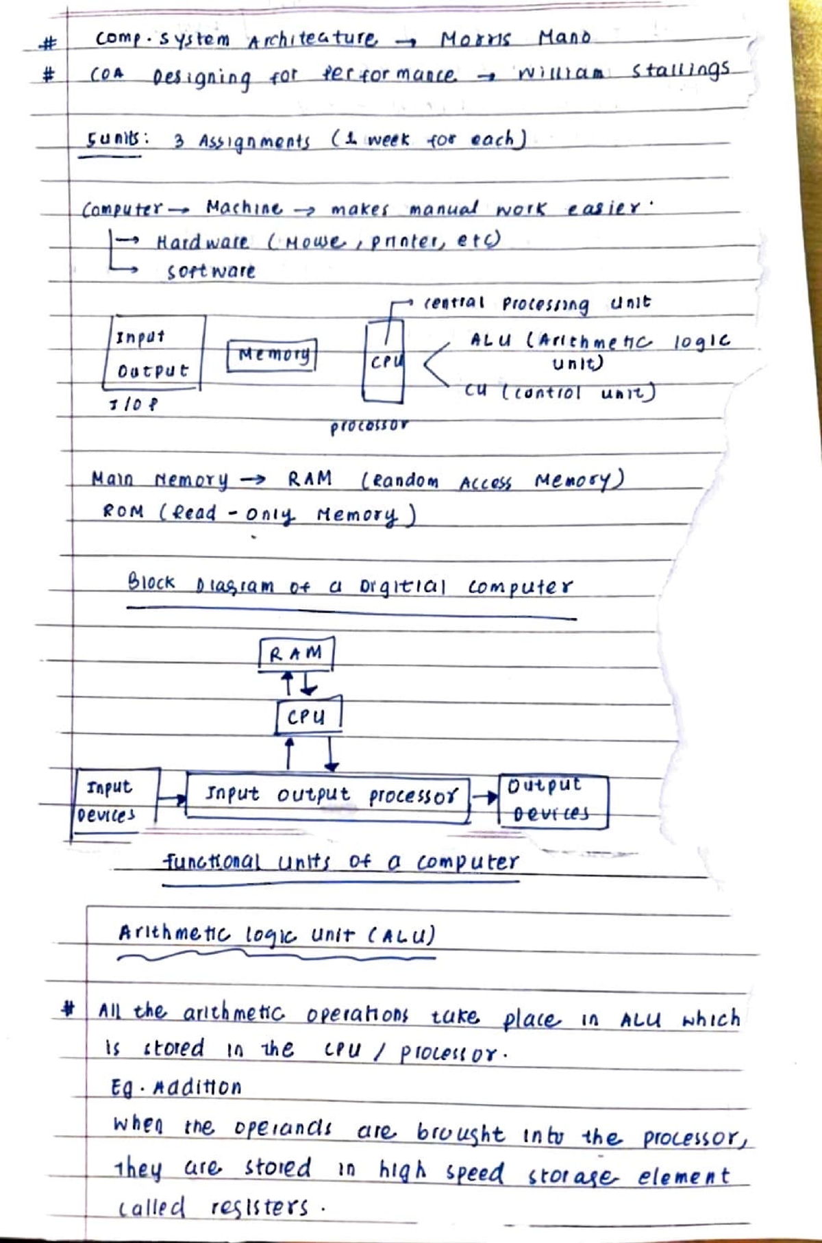 Class Notes COA - Computer Organisation And Architecture - Studocu