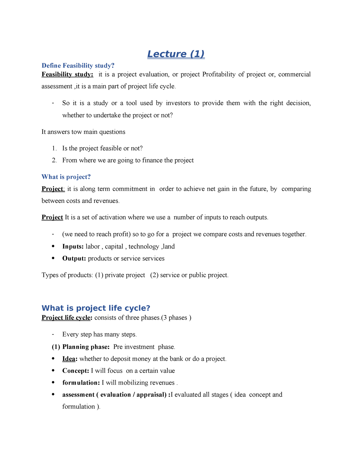 New Microsoft Word Document - Lecture (1) Define Feasibility Study 