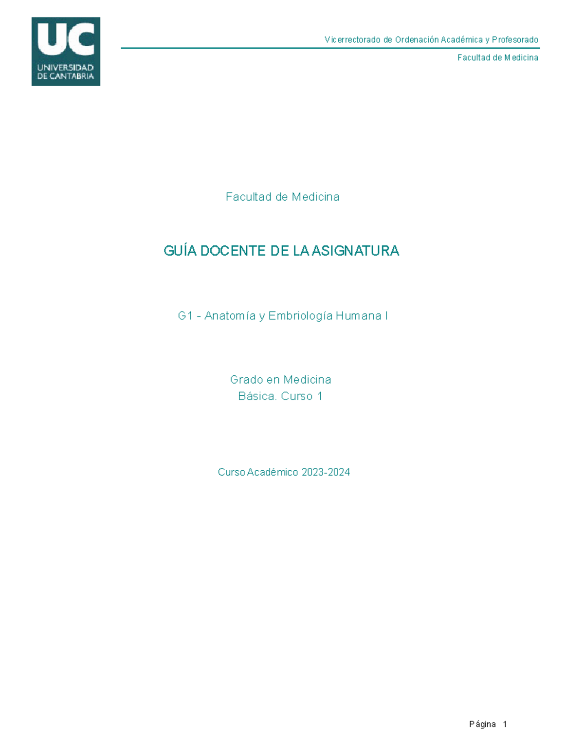 Gu%c3%ada Docente de la Asignatura - Facultad de Medicina Facultad de ...