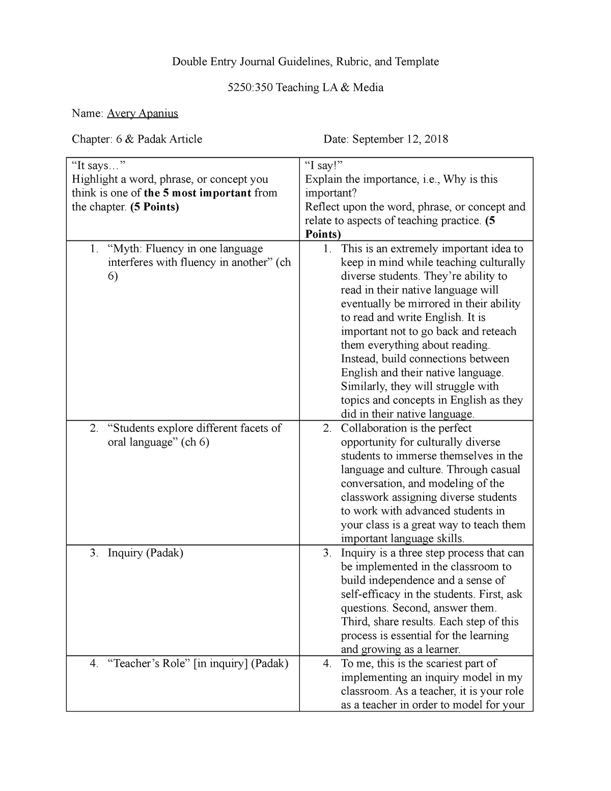 Double Entry Journal (ch23 and Padak Article) - Double Entry In Double Entry Journal Template For Word